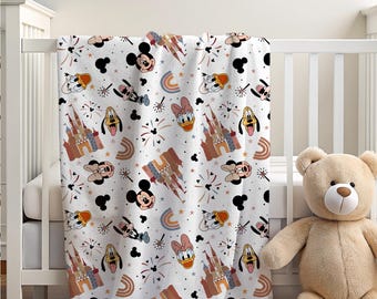 Couverture château Mickey pour bébé, cadeau baby shower, couverture personnalisable, couverture Disney, décoration d'intérieur Disney, couverture château, couverture sherpa