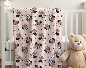 Manta personalizada de Minnie Mouse, manta de peluche de Disney, manta de sherpa para niños, decoración del hogar de Disney, manta con nombre personalizado, manta para bebé recién nacido