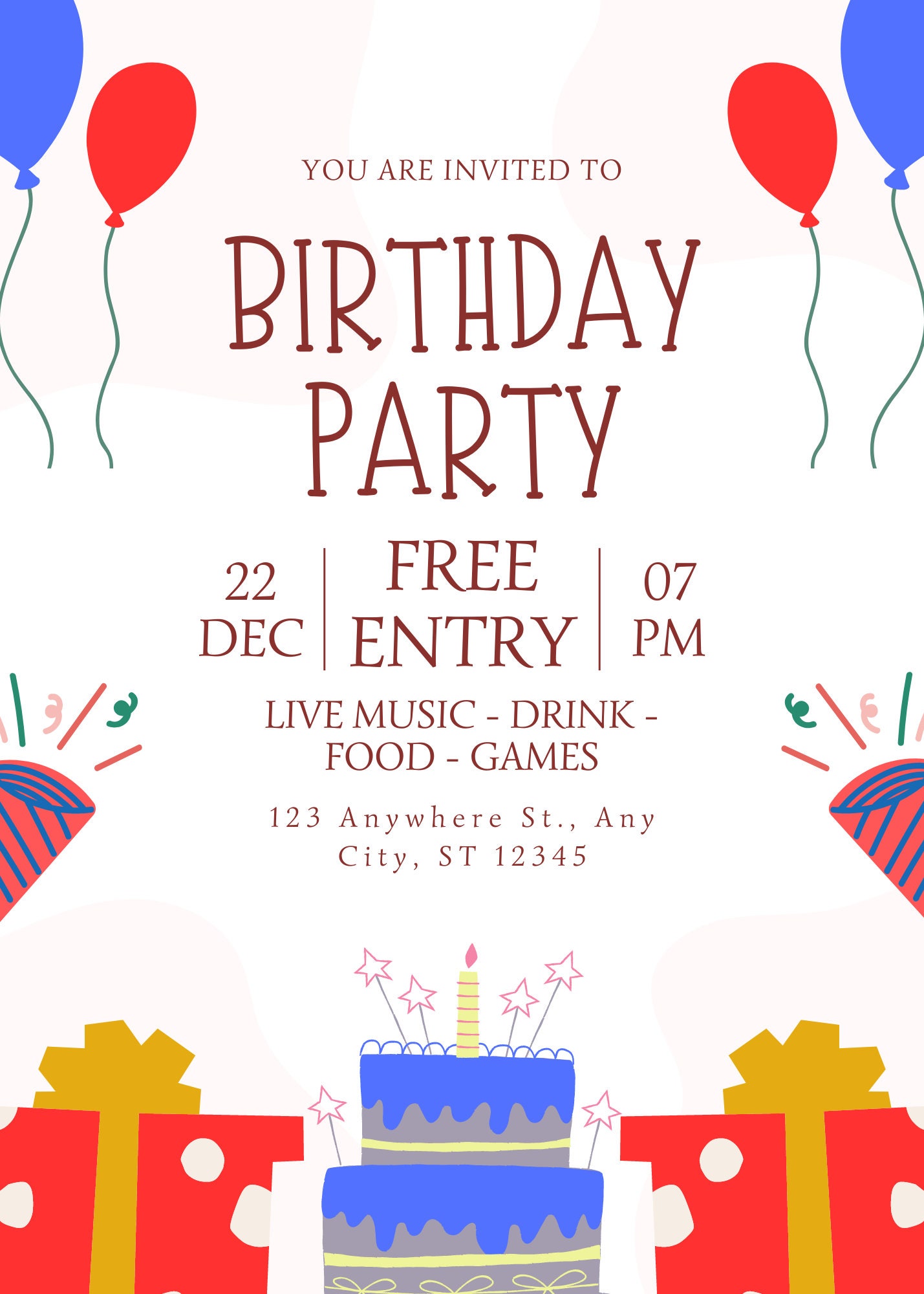 Simple Party Invitation, Printable Party Invitation Template, Printable ...