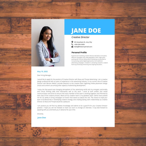 Clean Simple Professional Cover Letter Template, Canva Design