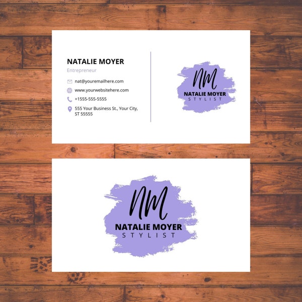 Purple and White Stylist Business Card Template | Esthetician Business Card Template | Hair Stylist Business Cards