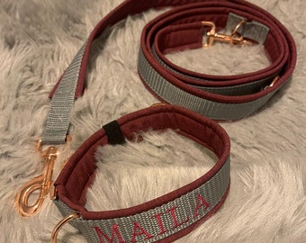 Collar and leash set with rose gold clasps