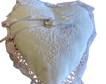 Wedding Ring Pillow Wedding Ring Cushion Handmade Lace Heart Shape