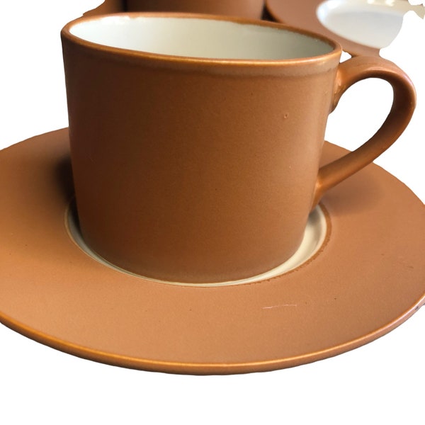 Willams Sonoma Terra Cotta color set of 3 coffee cups and saucers