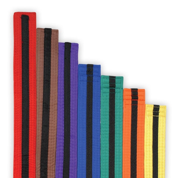 Martial Arts Coloured Grading Belts With Black Stripe Karate Taekwondo Judo Kickboxing Shotokan Childrens Kids Adults Mens Womens Ladies