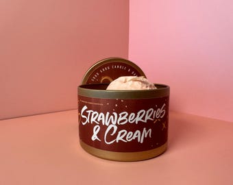 Strawberries & Cream Candle | Soy Coconut Wax, Sweet Vanilla Scent