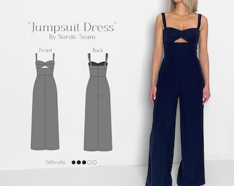 Jumpsuit Pattern | Bustier Dress Pattern | Party Wedding Dress Sewing Pattern | Maxi Dress | Underbust Cut Out | Detailed Sewing Tutorial