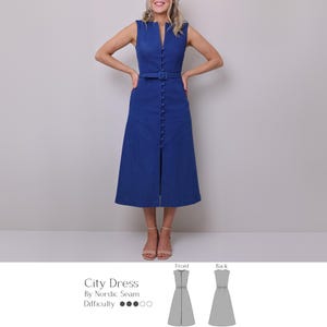 Dress Sewing Pattern - Sleeveless Midi Dress with V-Neck and Pockets | Summer Dress Pattern PDF for Workwear or Garden Party