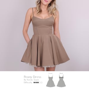 Patrón de costura para vestido con corsé: copa monocolor, enagua de tul, tirantes ajustables y bolsillos (PDF digital)