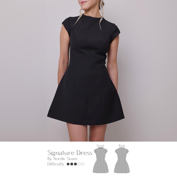 Cap Sleeves Dress Sewing Pattern PDF | High Neck Dress Pattern | Mini dress pattern | Wedding Dress Sewing Pattern | A-Line Dress Pattern