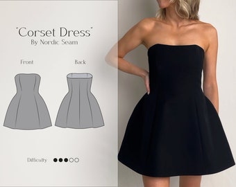 Hourglass Shape Corset Dress Sewing Pattern | Elegant mini dress | Wedding & Party Dress Tutorial | Digital Pattern EU 32-46, US 02-16