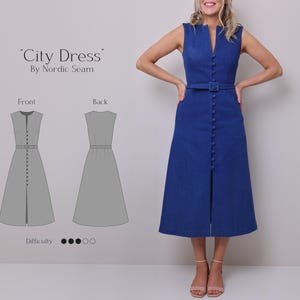 Dress Sewing Pattern - Sleeveless Midi Dress with V-Neck and Pockets | Summer Dress Pattern PDF for Workwear or Garden Party