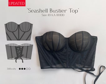 Haut corset bustier coquillage. Taille 85AA - 100DD. Patron de couture numérique et tutoriel, impression lettre et A4. Comprend un didacticiel vidéo YouTube