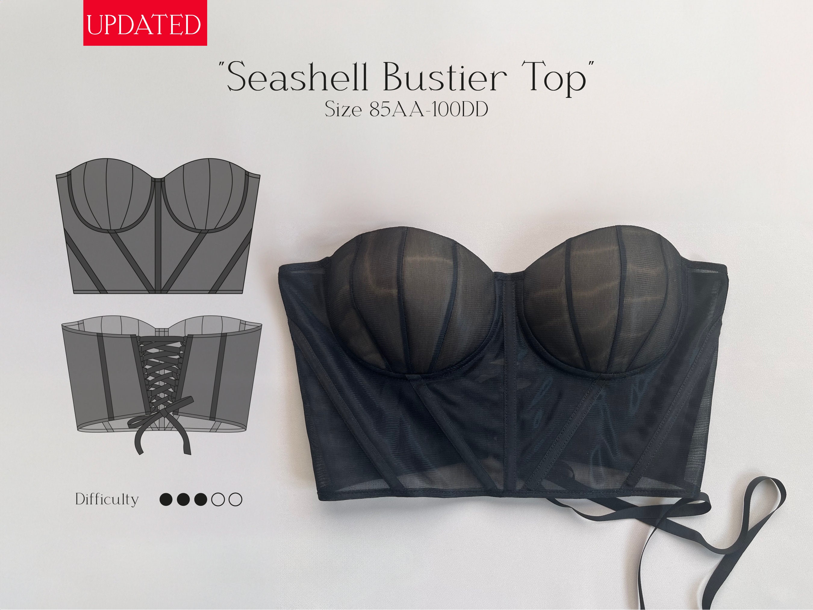 Seashell Bustier Corset Top. Size 85AA 100DD. Digital Sewing