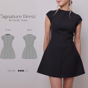キャップスリーブドレスの縫製パターン PDF | ハイネックドレスのパターン | ミニドレスのパターン | ウェディングドレスの縫製パターン | Aラインドレスのパターン