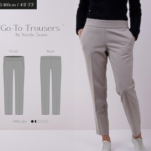 Petite Pattern | Low Waist Trousers Sewing Pattern | Pull-On Pants PDF | Beginner-Friendly | Tailored Low Rise Pants for Petite Women