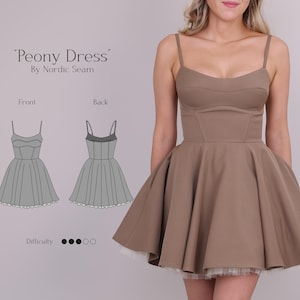 Dress Sewing Pattern – Corset Dress, Bustier Sewing Pattern, Tulle Underskirt, Adjustable Straps, Pockets – Digital PDF Dress Pattern