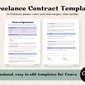 Freelance Contract Template | Social Media Manager Contract | Writer Contract | Virtual Assistant Contract Template