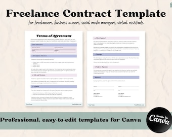 Freelance Contract Template | Social Media Manager Contract | Writer Contract | Virtual Assistant Contract Template