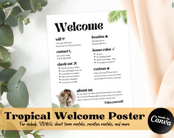 Tropical Welcome Sign Template for Airbnb, Vacation Rentals, VRBO Template, Wifi Info Template | Vacation Rental Printable Sign