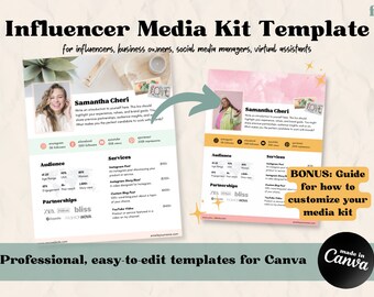 Blogger Media Kit Template Canva | Social Media Kit | Business Media Kit | Blogger Media Kit | Blogger Rate Card