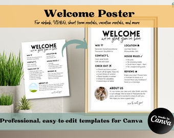 Welcome Sign Template for Airbnb, Vacation Rentals, VRBO Template, Wifi Info Template | Vacation Rental Printable Sign