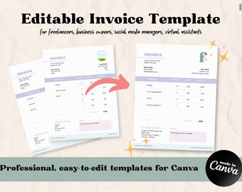 Editable Invoice Template Canva | Freelance Invoice Template | VA Invoice | Social Media Manager Invoice | Business Invoice Template