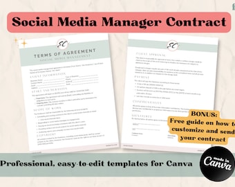 Social Media Manager Contract Template | Social Media Manager Contract | Social Contract | Virtual Assistant Contract Template