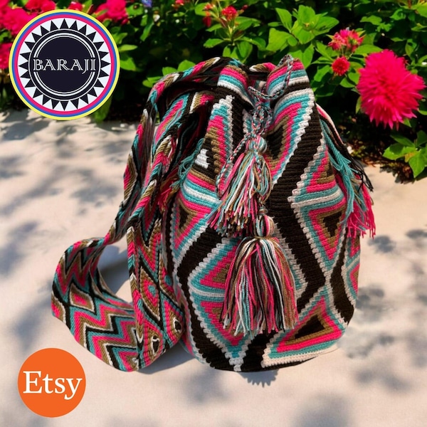 Wayuu Bucket Bag: Colorful Crochet Crossbody bag handmade in  Colombia!