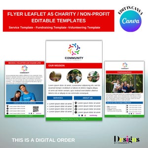 A5 Charity Non-Profit Business Canva Ulotka Szablony ulotek | Zestaw 3 szablonów | Ulotki dotyczące zbiórek funduszy, wolontariatu, usług