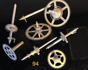 Antique Clock gears and parts (8), various, as is