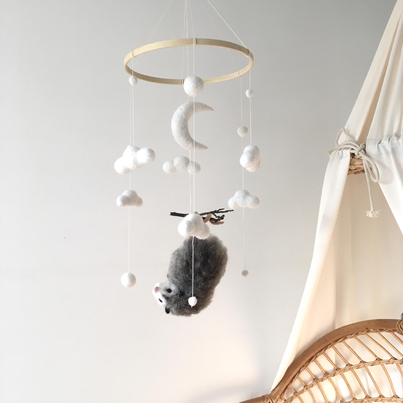 Opossum Baby Mobile, Animals Crib Mobile, Baby Crib Mobile, Opossum