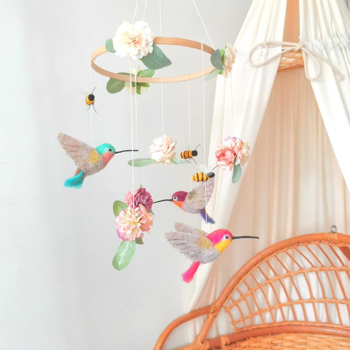 Nature Crib Mobile Garden Nursery Bird Baby Mobile Bees Etsy