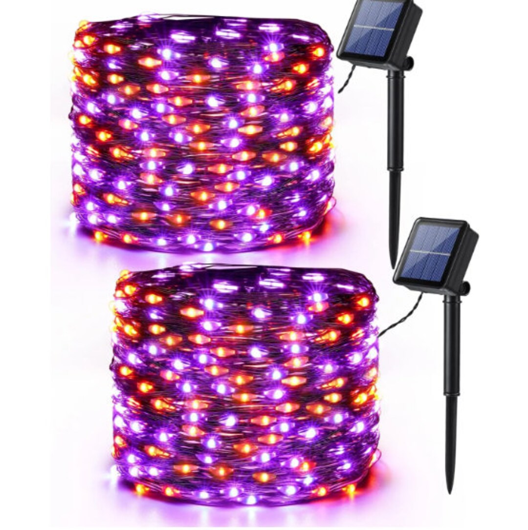 2pcs,orange & Purple Halloween Lights, 39.37ft 120 LED, Purple Solar