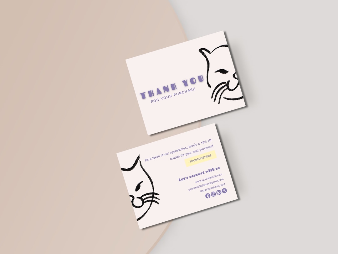Cat Thank You Card Template | Thank You Card Insert | Small Business ...