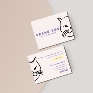 Cat Thank You Card Template | Thank You Card Insert | Small Business Thank You Card | Cute Cat Thank You Card | Editable Mini Thank You Card