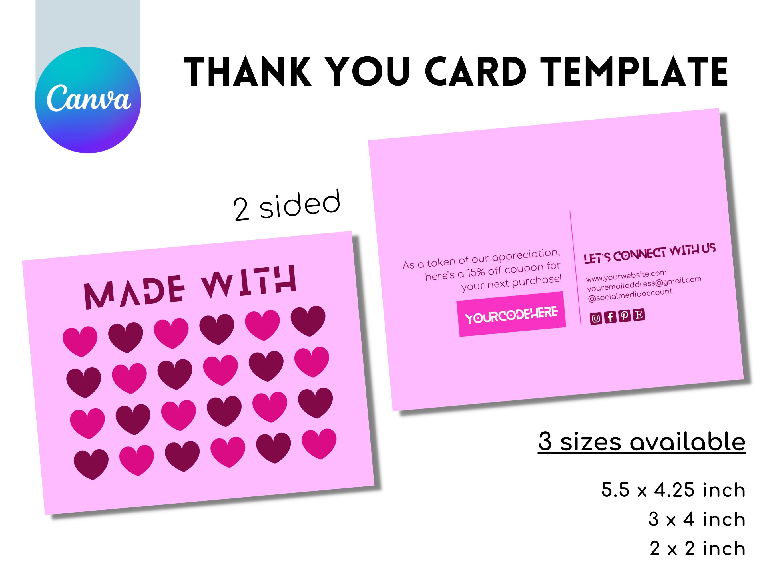 Love Thank You Card Template Thank You Card Insert Small Business Thank