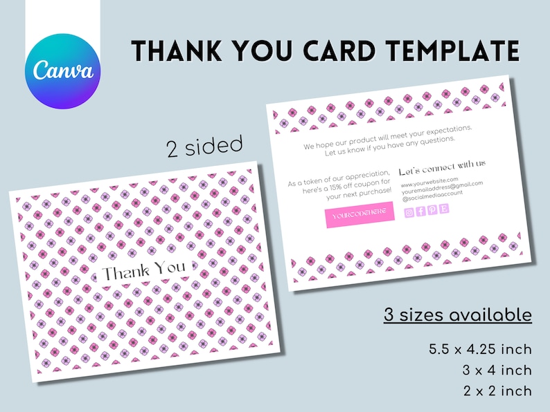 Editable Thank You Card Template Colorful Thank You Card Etsy