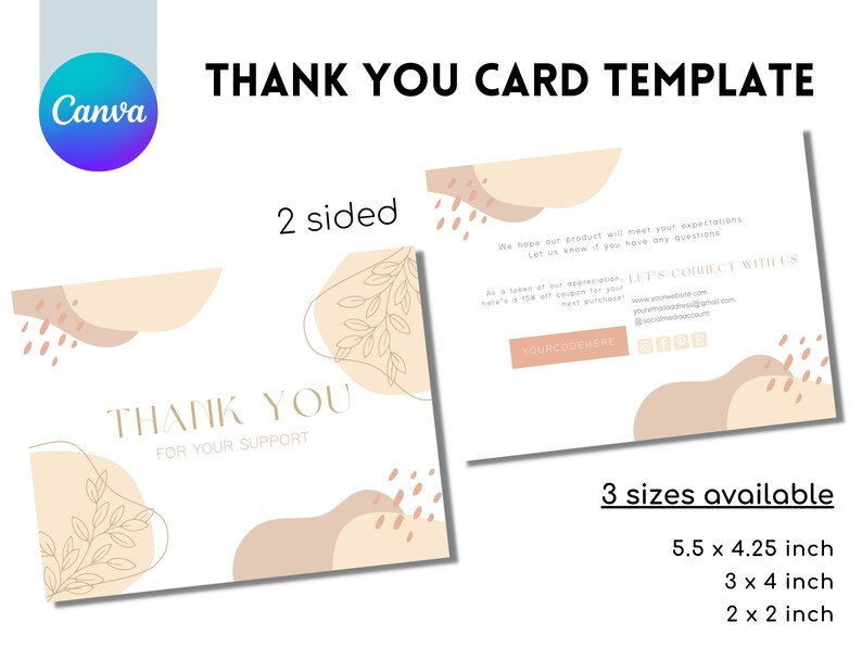 Editable Thank You Card Template Brown Thank You Card Insert Small