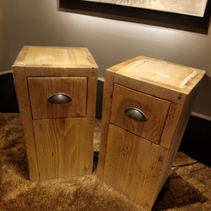 Pair of RUSTIC Bedside Tables | 2 matching DRAW Plant stands, Bedside Hallway Entrance tidy, Sofa side table. Custom Size and Colour 26x26cm