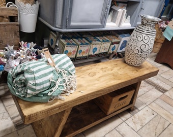 Rustic Thick Reclaimed Wood Bench: Entryway Shoe Storage Shelf