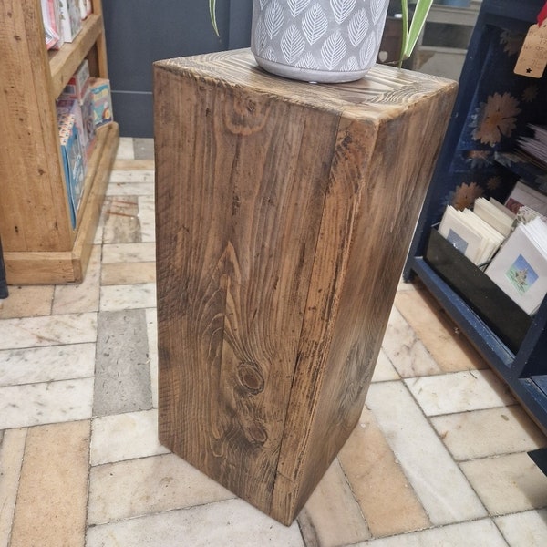Sofa Side Table RUSTIC WOODEN STAND pillar with storage plant display - Now with Optional shelf or Drawer storage. 26x26cm Square Top