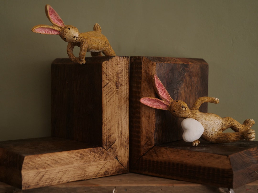 RUSTIC WOODEN BOOKENDS Handmade Book Organiser Natural Upcycled Book ...