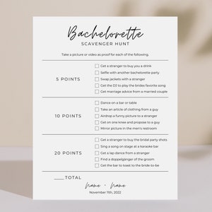 Bachelorette Party Scavenger Hunt Drinking Game | Minimal Modern | Editable & Printable Bridal Shower Wedding Game | Canva Template Download