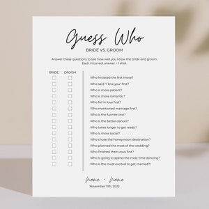Guess Who? Bride vs. Groom Shoe Game | Minimal | Editable & Printable Bachelorette Wedding Party Drinking Game | Canva Template Download