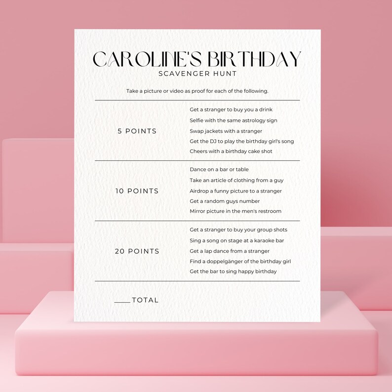 Birthday Party Scavenger Hunt Drinking Game | Minimal Modern | Editable ...