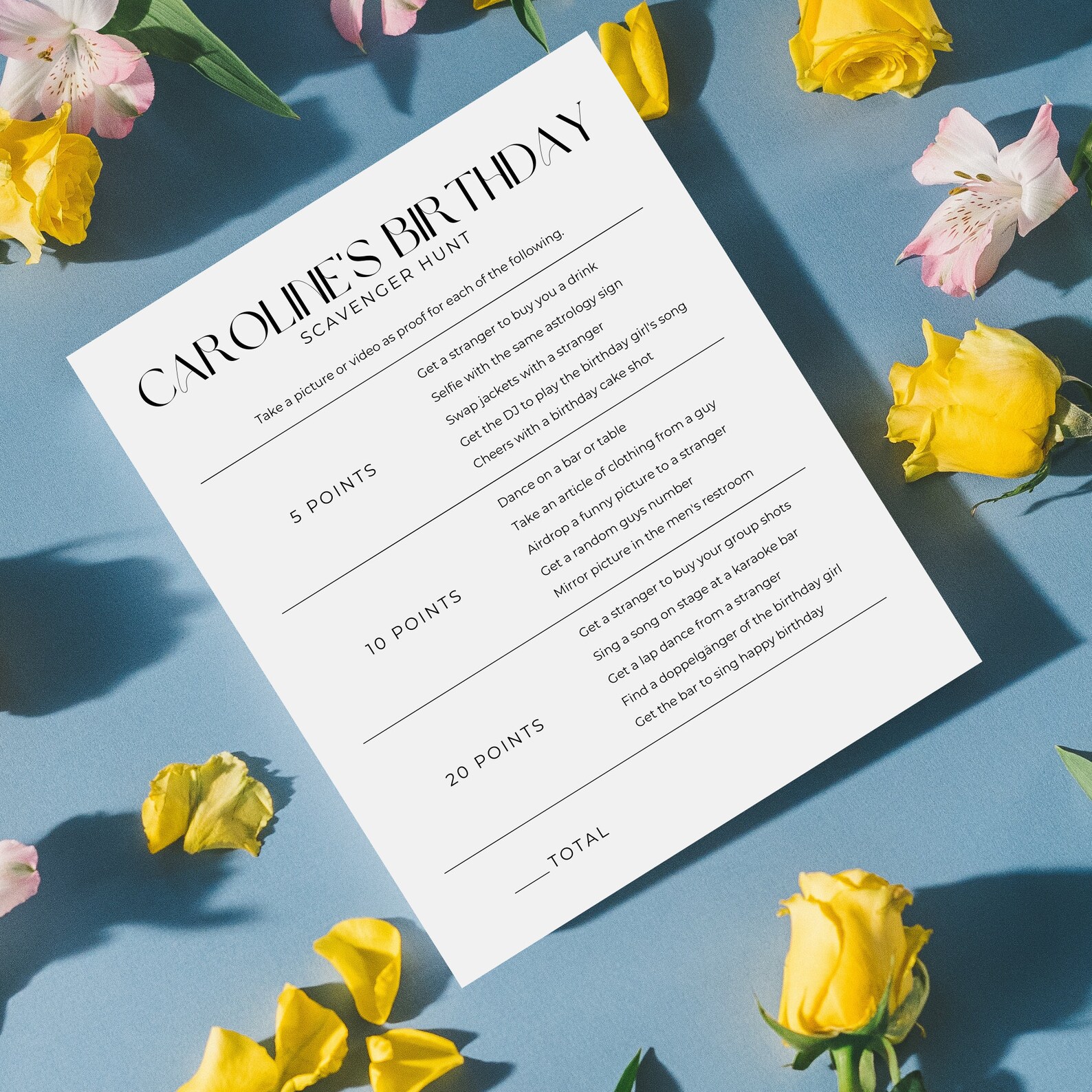 Birthday Party Scavenger Hunt Drinking Game | Minimal Modern | Editable ...