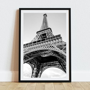 Impresión de la Torre Eiffel: Arquitectura parisina, arte mural en blanco y negro (descarga instantánea)