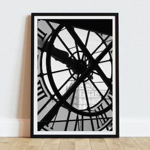 Vintage Clock Wall Art: Parisian Black and White Print (Instant Download)