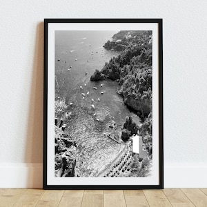 Póster de playa italiana, impresión en blanco y negro, descarga instantánea, arte mural de playa en blanco y negro, imprimible
